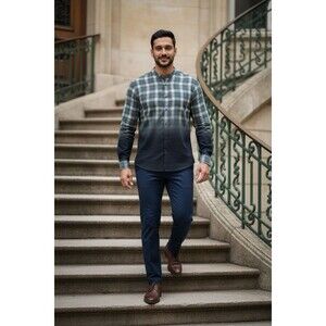 Rawgear  Men’s Ombré Plaid Casual Shirt Size M Button Down Cowboy Western